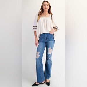 Easel Women's Distressed Blue Boot Cut Jeans